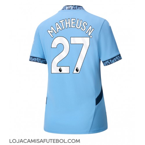 Camisa de Futebol Manchester City Matheus Nunes #27 Equipamento Principal Mulheres 2024-25 Manga Curta